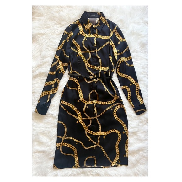 Versace Dresses & Skirts - New! VERSACE Greca Chain Medusa Logo Belted Shirt Midi Dress IT 38